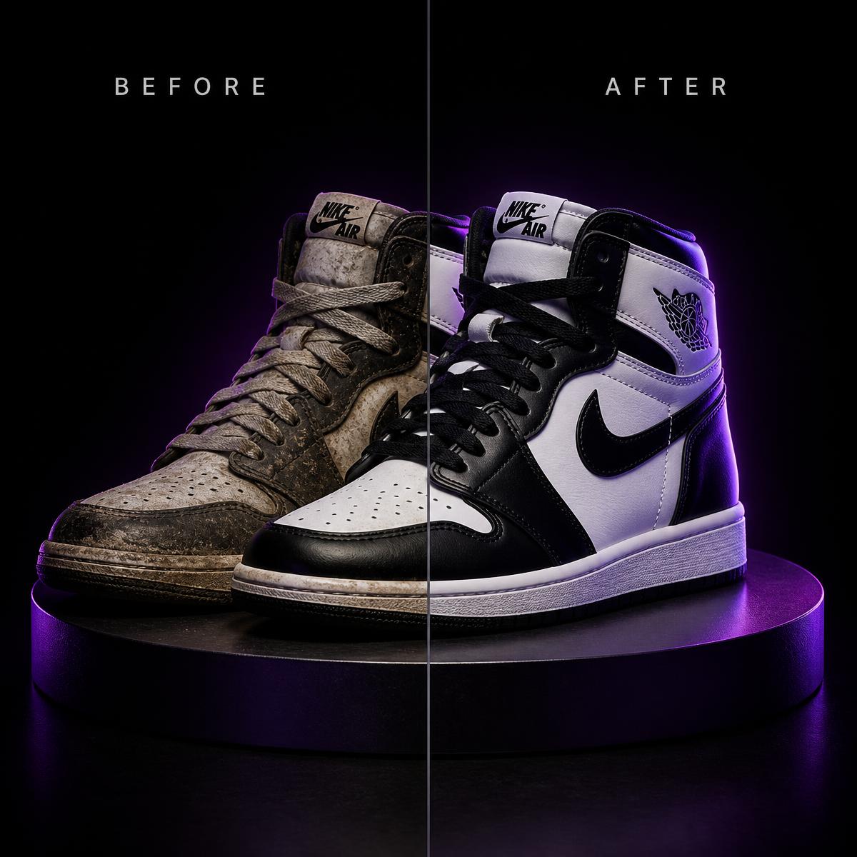 Sneaker before and after cleaning